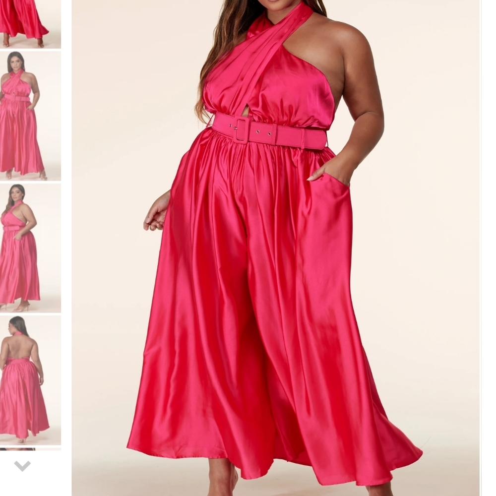 NWT- Hot pink plus size halter wide leg jumpsuit 1x-4x